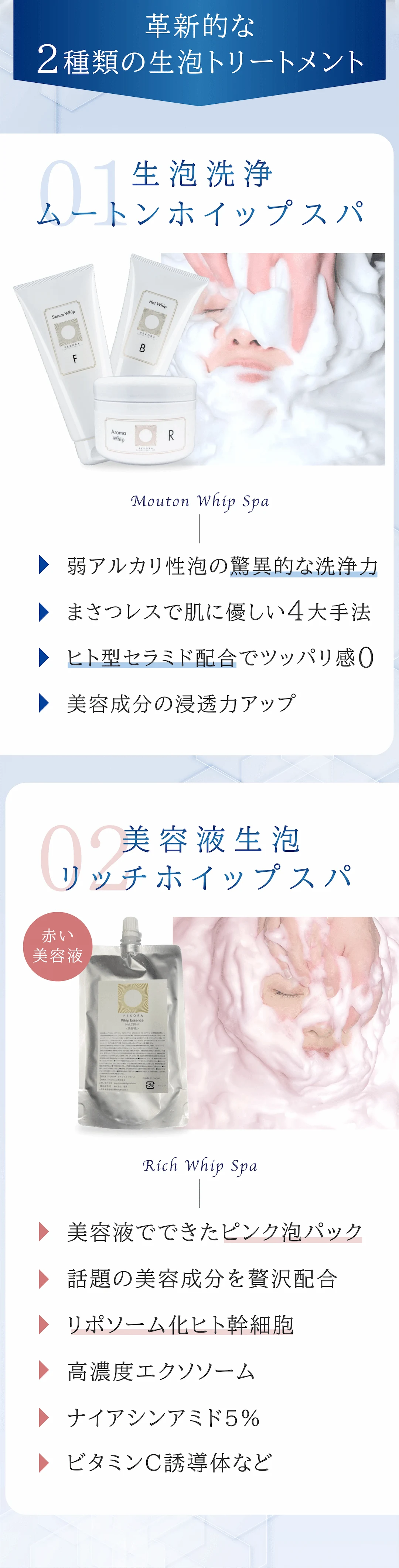 2種類の泡トリートメントメニューを紹介するビジュアル画像